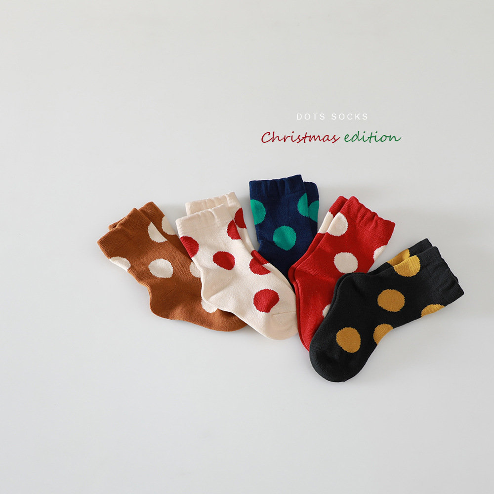 宝宝高品质童袜韩国大波点彩色撞色糖果短袜男童女童袜子