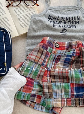 夏季儿童彩色格子纯棉短裤中小儿童洋气韩系穿搭男女宝夏天休闲裤