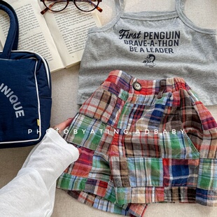 中小儿童洋气韩系穿搭男女宝夏天休闲裤 夏季 儿童彩色格子纯棉短裤