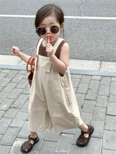 2025夏款韩国版童装男女儿童宝宝百搭宽松背带裤儿童阔腿七分裤潮