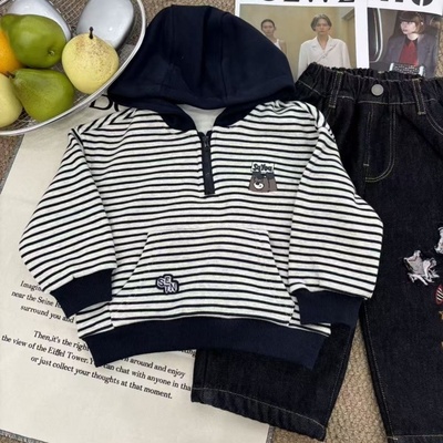 韩系冬季童装儿童连帽卫衣牛仔裤