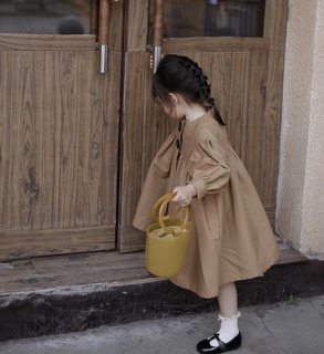 韩国童装森系复古范法式气质女童风衣外套儿童单排扣娃娃风衣外套