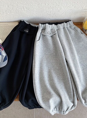 春季韩版儿童灰色束脚卫裤男女宝宝宽松休闲运动长裤儿童黑色裤子
