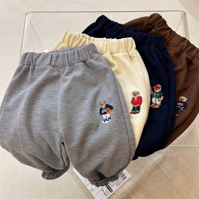 2-7岁儿童长裤春装新款男女童韩版休闲裤 宝宝小熊刺绣卫裤运动裤