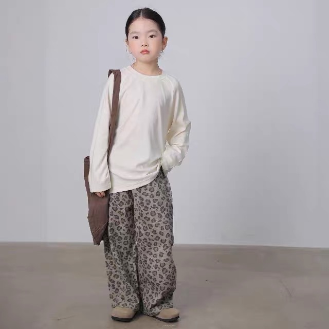 2025年秋季童装儿童日系男女童洋气豹纹全棉梭织直筒裤长裤亲子装