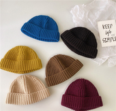 森系韩国儿童毛线帽 纯色宝宝针织帽秋冬瓜皮帽子男女童卷边帽潮