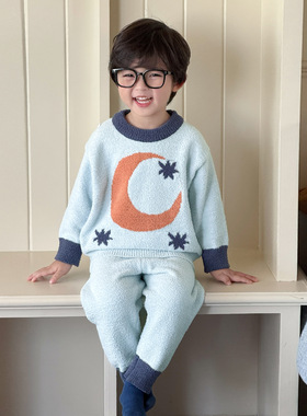 男童睡衣冬季半边绒家居服新款小男孩秋冬加厚长袖居家服a类5736