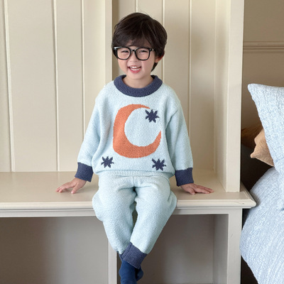 男童睡衣冬季半边绒家居服