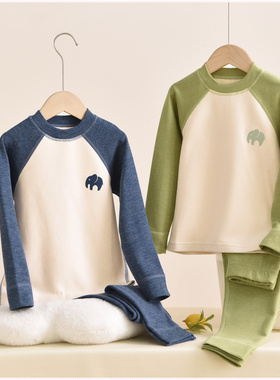 男童保暖内衣套装冬季新款儿童羊毛蚕丝家居服加厚秋衣秋裤5717