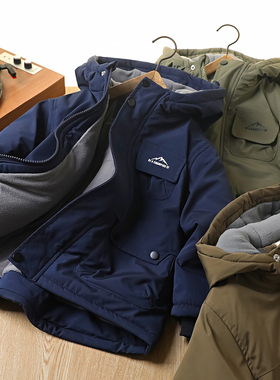 男童加棉加厚棉袄保暖棉衣2025冬季儿童连帽冲锋衣中大童棉服7258