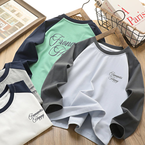 男童长袖T恤纯棉2025春季新款中大童男孩圆领打底衫儿童上衣1893