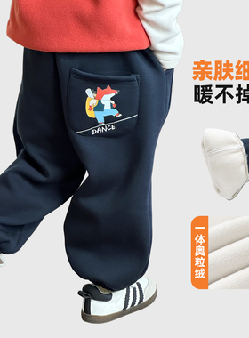 男童一体绒运动裤宝宝卡通卫裤加绒棉裤秋冬装儿童保暖长裤6571