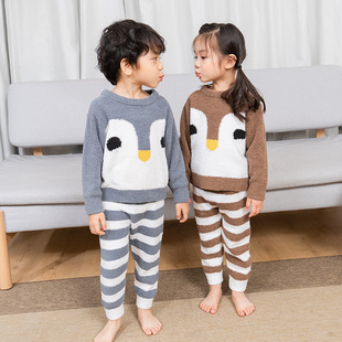 男童睡衣睡裤厚款半边绒保暖衣冬季儿童日系软绵绵家居服套装5073