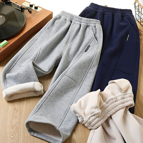 男童一体绒运动裤秋冬季直筒卫裤