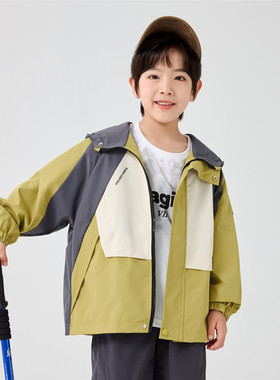 男童双层冲锋衣外套2025春秋季装宝宝拉链连帽开衫儿童防风衣7993