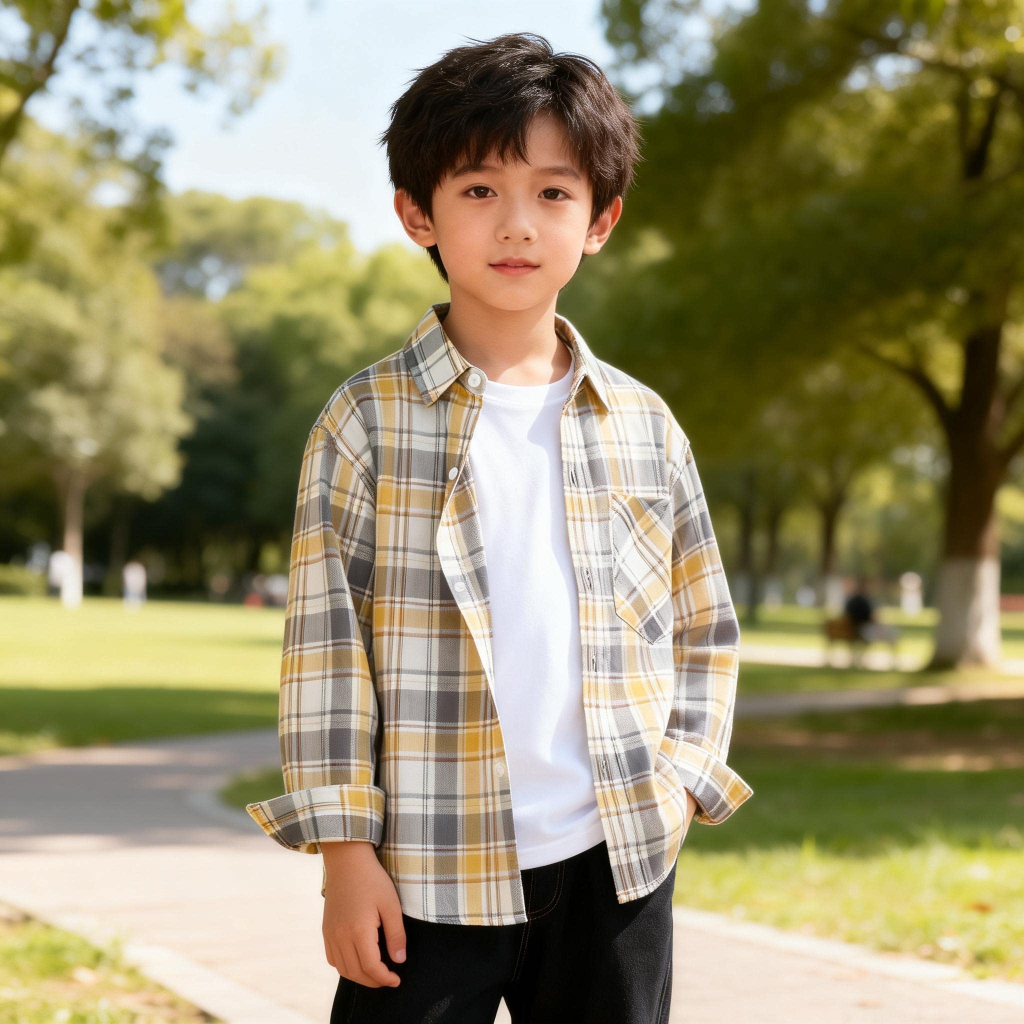 男童格子衬衫春夏装纯棉薄款外套图片