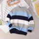 男童圆领毛衣纯棉秋冬季 中大童儿童加绒棉线衣条纹打底针织衫 8101