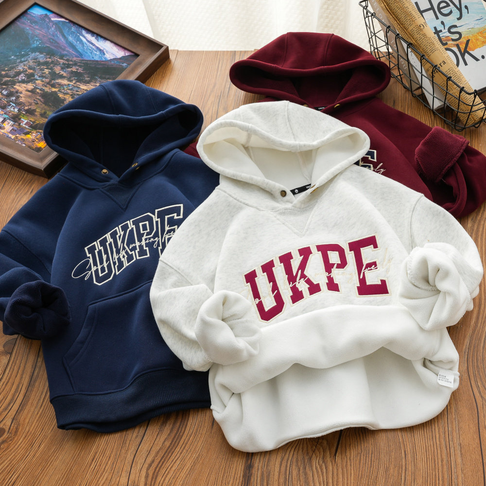 男童一体绒连帽卫衣加绒2025秋冬中大童奥粒绒上衣儿童打底衫2280