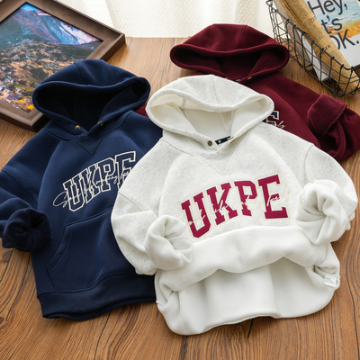 秋冬季男童一体绒奥粒绒连帽卫衣