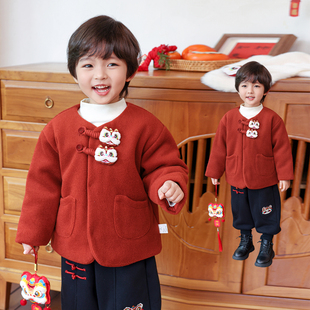 男童拜年服儿童过年喜庆衣服红色唐装冬季加厚男孩中式外套7273