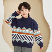 男童菱格圆领毛衣加厚2026秋冬季 8121 中大童加绒毛线衣儿童打底衫