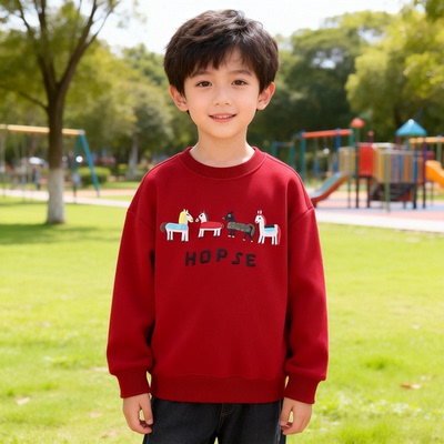 红色亲子卫衣2026春季运动上衣