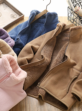 男童摇粒绒外套加绒加厚校服内搭棉衣秋冬季成人儿童保暖卫衣7916