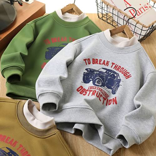 秋冬季男童一体绒奥粒绒卡通卫衣