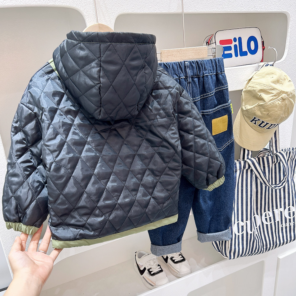 소년 두꺼운 패딩 재킷 재킷 2024 가을 겨울 어린이 퀼트 두꺼운 지퍼 후드 가디건 7766