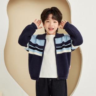 男童翻领针织开衫 中大童儿童拉链休闲上衣洋气8130 毛衣外套秋冬季