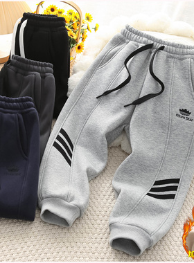 男童一体绒运动裤加绒加厚棉裤2025冬季新款儿童考拉绒厚裤子6637
