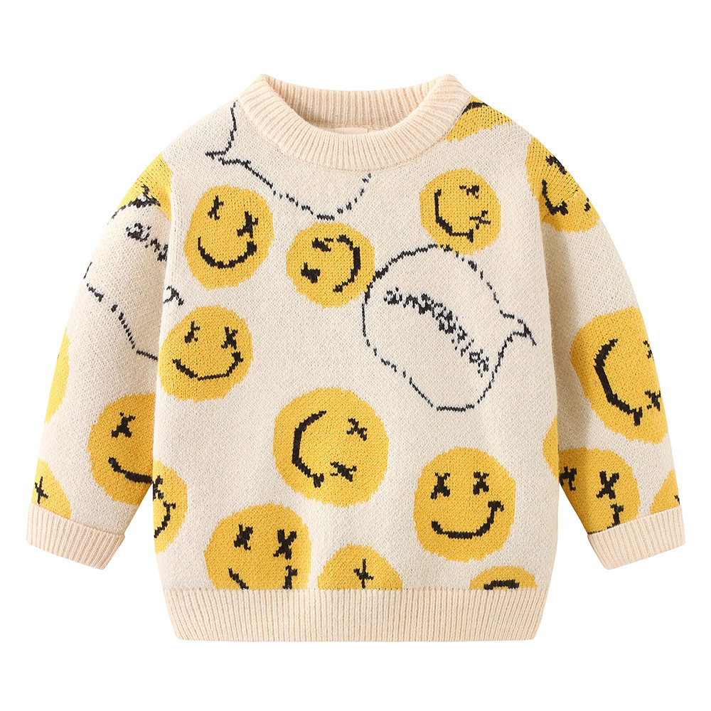 男童圆领毛衣加绒2026冬季韩版儿童双层针织衫宝宝卡通棉线衣8059