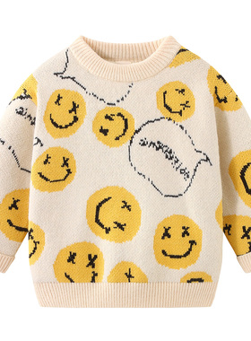 男童圆领毛衣加绒2025冬季韩版儿童双层针织衫宝宝卡通棉线衣8059