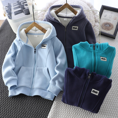 冬季男童加绒连帽外套羊羔绒棉衣