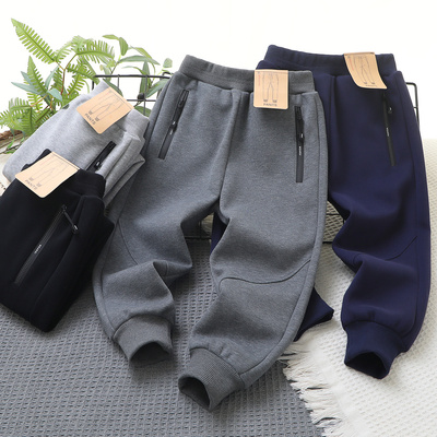 冬男童一体绒运动裤加绒保暖卫裤