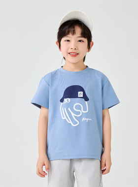 男童纯棉圆领印花短袖T恤2026夏季中大童宽松休闲半袖汗衫潮1075