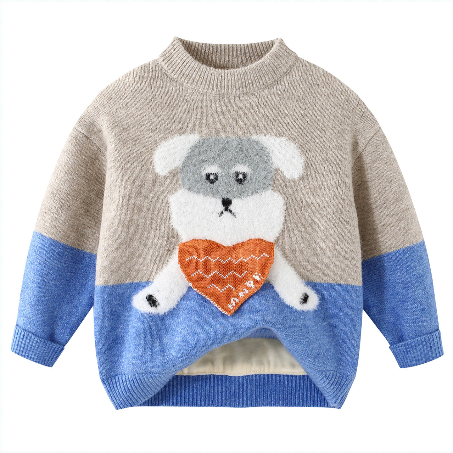 男童圆领羊毛衫冬季儿童加绒加厚毛衣2026新款宝宝卡通打底衫8206