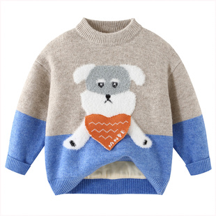 男童圆领羊毛衫冬季儿童加绒加厚毛衣2026新款宝宝卡通打底衫8206