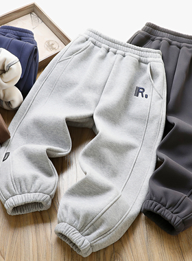 男童一体绒运动裤2025冬季中大童羊毛蚕丝裤子儿童加绒长裤6529