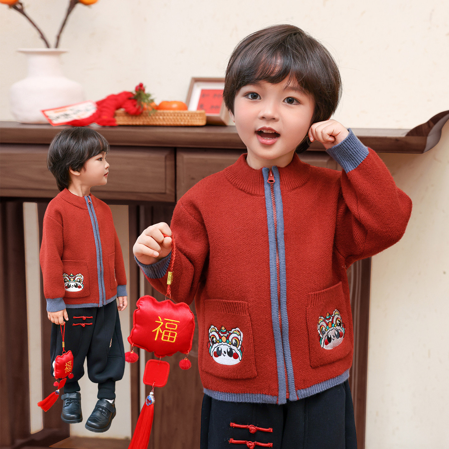男童毛衣开衫秋冬季拉链针织外套2025新款宝宝红色节日新年服8218,童装/婴儿装/亲子装,毛衣/针织衫,淘宝优惠券,粉丝福利购,淘宝优惠卷