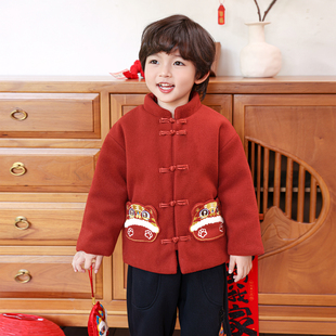 男童拜年服儿童过年喜庆衣服红色加厚冬季唐装新中式国风外套7280
