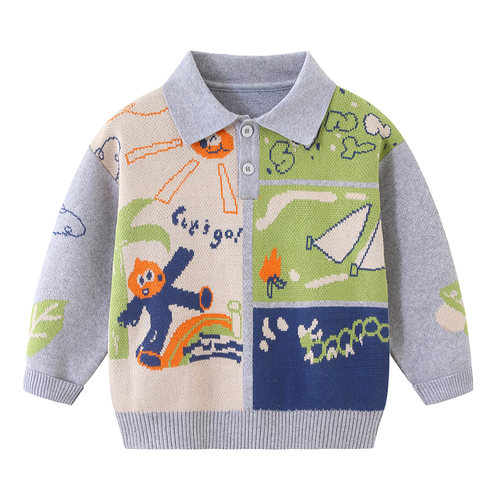 秋季男童纯棉针织衫薄款翻领毛衣