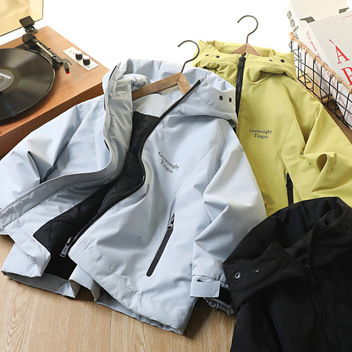 秋冬季男童夹棉冲锋衣连帽外套