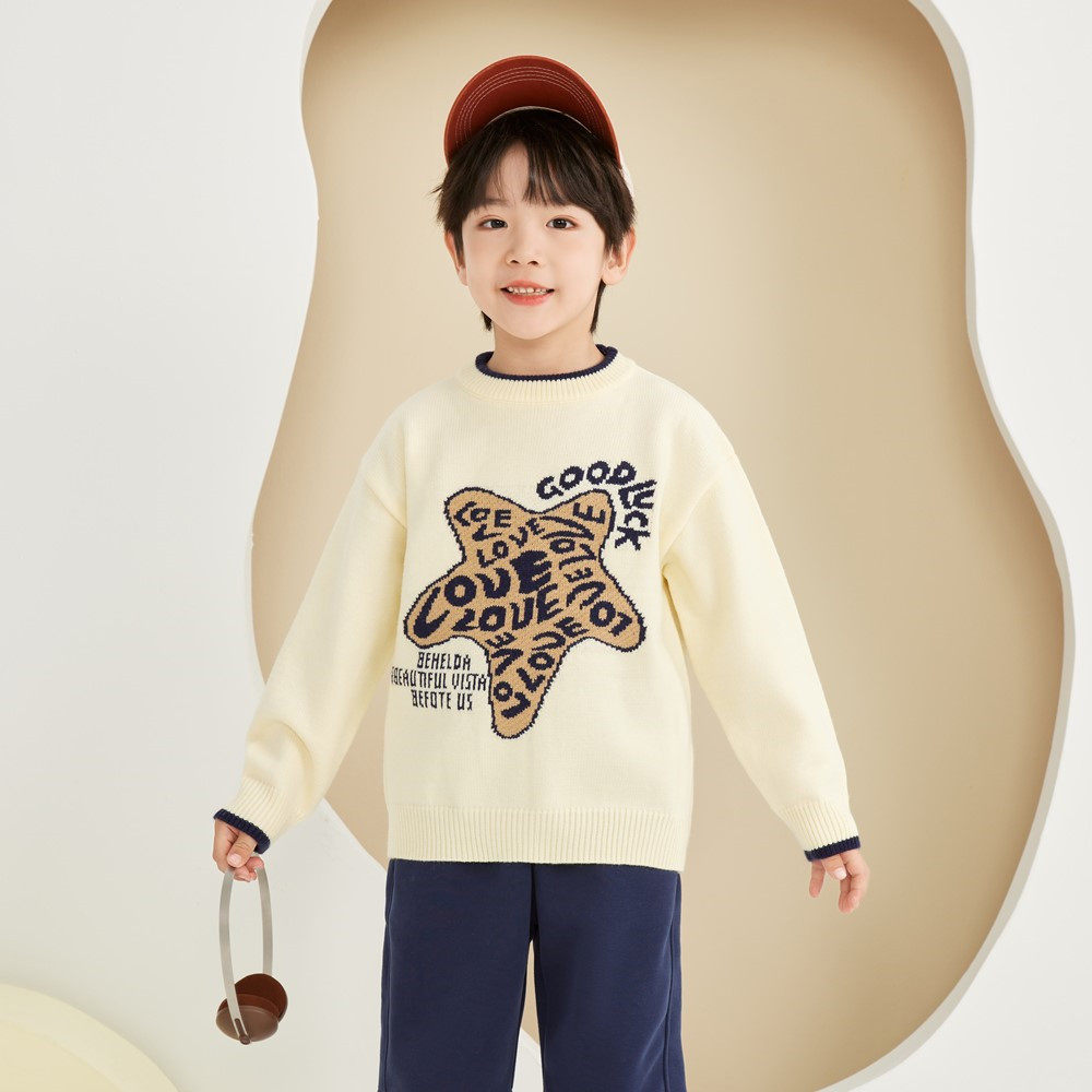 男童圆领卡通毛衣2026秋冬童装儿童打底针织衫男孩棉线衣柔软8117