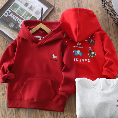 秋冬季男童奥粒绒卫衣红色新年服