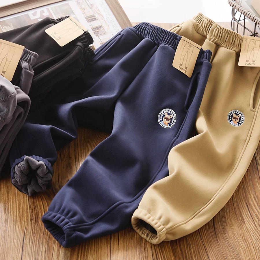 男童一体绒运动裤秋冬季加绒卫裤