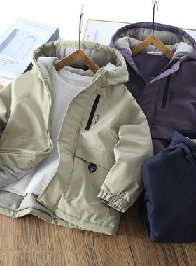 男童加棉加厚连帽冲锋衣外套冬季保暖棉衣棉袄儿童中大童棉服7236