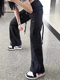 黑色工装裤子女梨形身材粗腿宽胯大码微胖女生穿搭夏季显瘦休闲裤