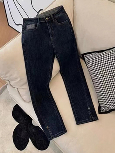 胖妹妹宽松高腰显瘦烟管长裤 开叉直筒牛仔裤 新款 2023春季 子 女大码