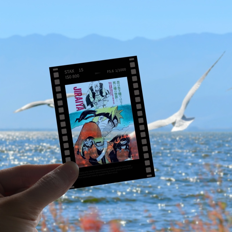 火影忍者25周年鸣人自来也65x90mm透明胶片拍立得仿黑胶款照片